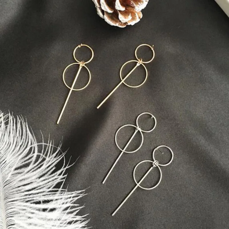 

New Fashion Earrings Simple Gold Silver Long Bar Pendant Large and Small Circle Dangle Earrings for Women Ladies Jewelry Gifts