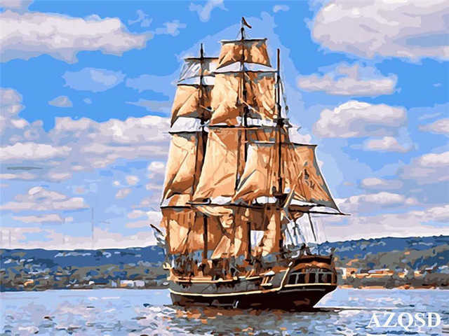 Paints By Numbers Scenery Pictures Oil Drawing By Numbers Boat Home Decoration Full Set Coloring By Numbers 50x40cm