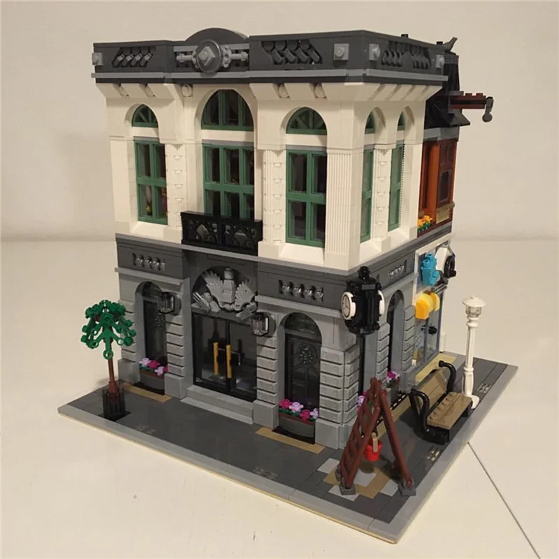 01 Brick Bank Lepinblocks Creator Expert City, 2462 шт., наборы зеленых продуктов, модели, строительные наборы, блоки, кирпичи, игрушки, совместимые 84008, 15008, 10185 - Цвет: 01 Brick Bank