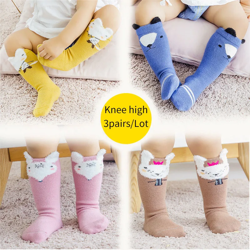 

3pairs/lot Unisex Baby Socks for toddler Newborn kids infants Winter long socks warm fox cartoon animal Pattern Boy girl