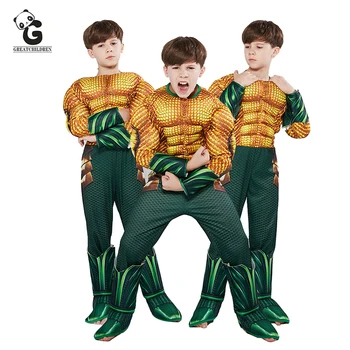 Aquaman Costumes for Kids Halloween Costumes for Kids Boys Muscle Sponge Superhero Costumes Aquama Cosplay Party Dress Jumpsuits 1