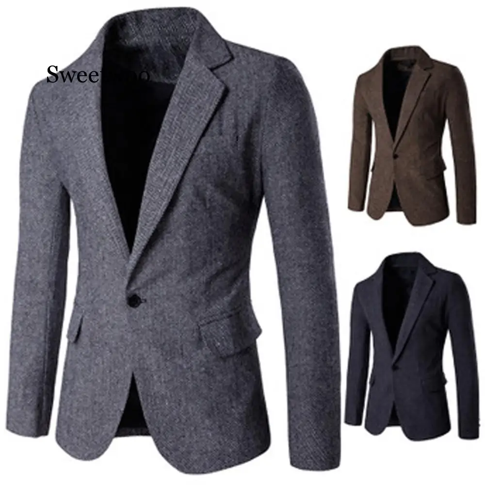 Men's Jacket Casual Pure Color Single Button Long Sleeve Suit Jacket Coat blazer men jackets and coats
