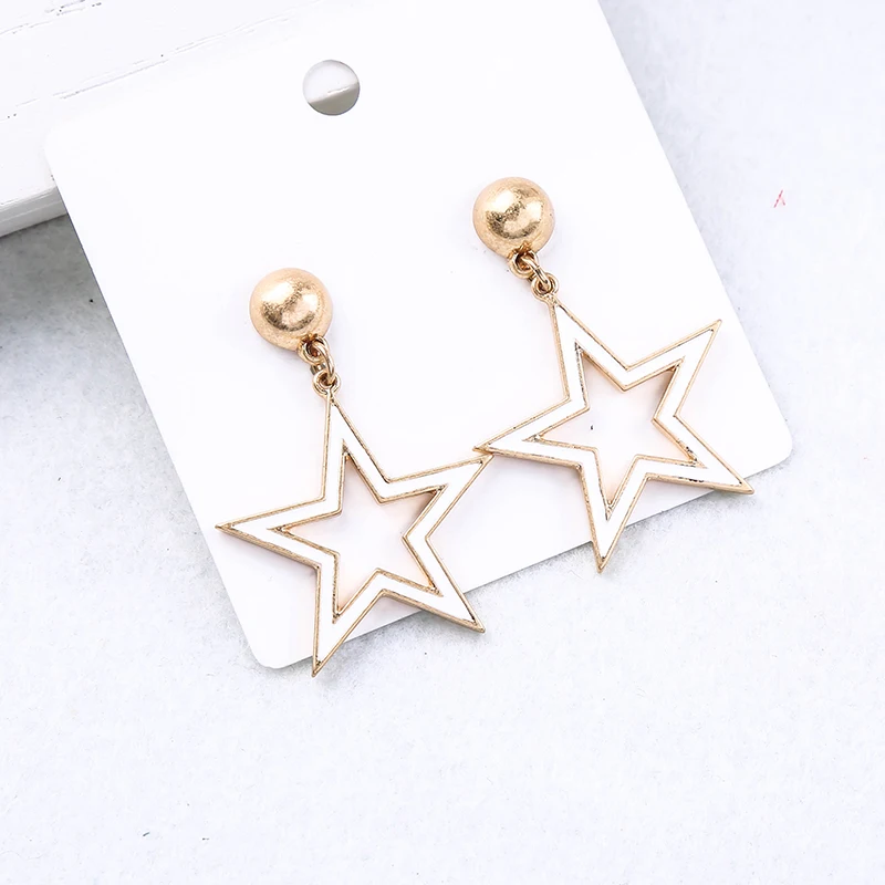 Contracted Design Unique Black White Enamel Star Heart Drop Earrings For Women Gifts Gold Color Fashion Jewelry Wholesale Contracted Design Unique Black White Enamel Star Heart Drop Earrings For Women Gifts Gold Color Fashion Jewelry Wholesale