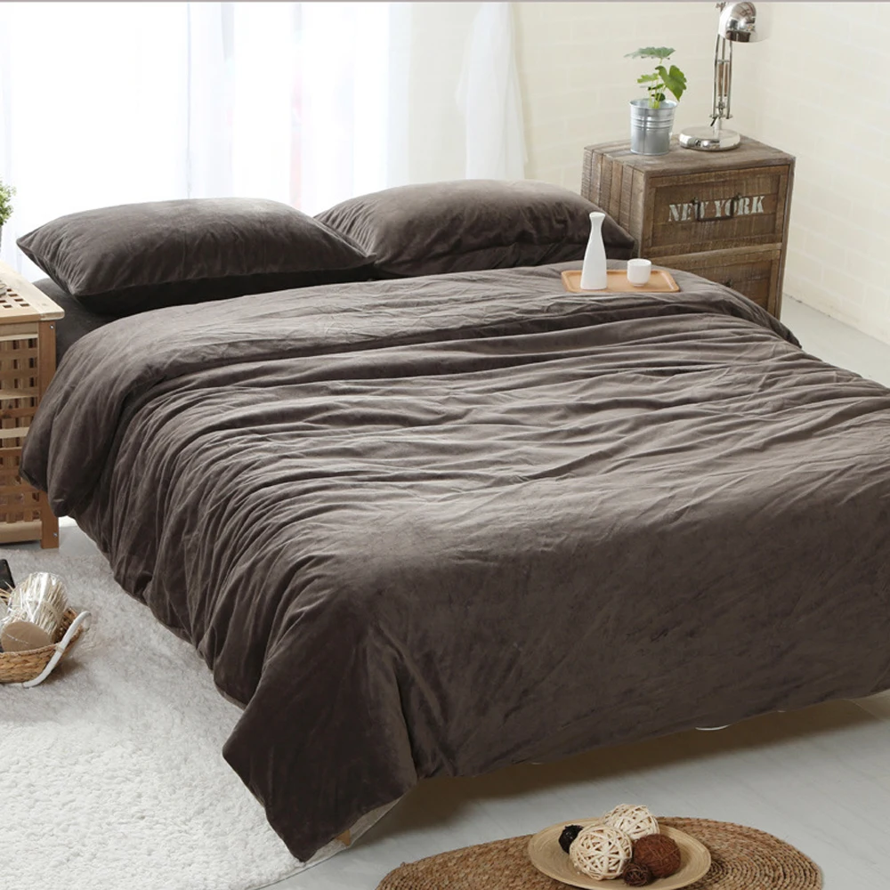 

Home Textiles Velvet Four Piece Suit Flannel Winter Short Plush Thickening and Warmth Retention Bedding Set Pure Color