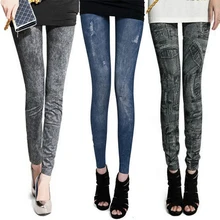 

Imitation Denim Printed 9-point Leggings, Wear Large Elastic Pants, Black and Blue, and The Style Is Shipped Randomly