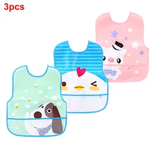 3pcs Clothing Cartoon Pattern EVA Waterproof Sleeveless Baby Bib Stain Resistant Lunch Feeding Printing Cute Foldable Infants
