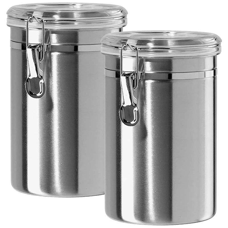 

Airtight Canisters Sets for the Kitchen Stainless Steel - Beautiful for Kitchen Counter, Medium 64 Fl Oz, Food Storage Container