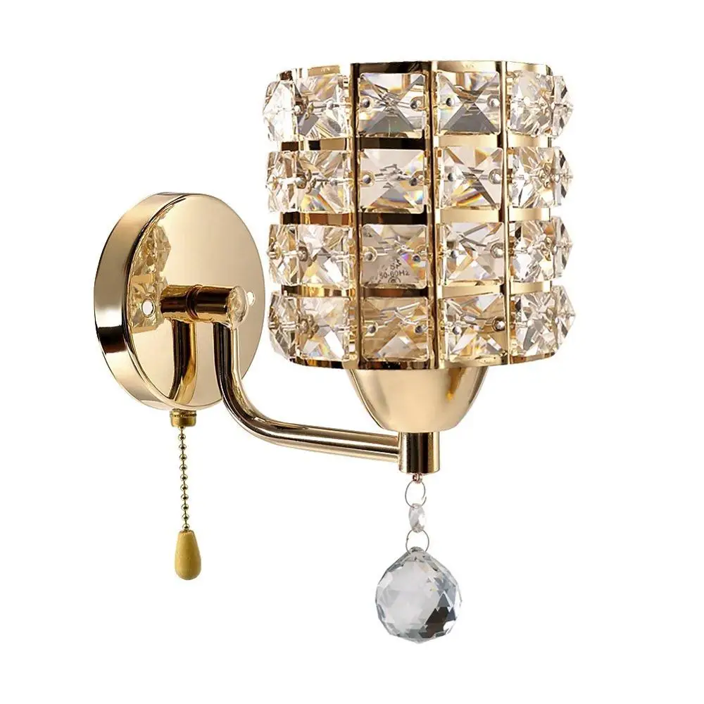 Interruptor de Corrente Luzes da Lâmpada Puxar Parede Cristal Moderno Zíper Base Aço Inoxidável Iluminação Arandelas Lamparas Pared Ac85-265v