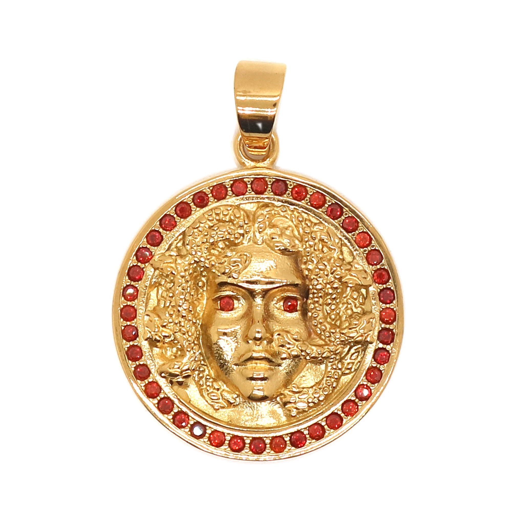 Unisex 316L Stainless Steel Cool Gold-Color Medusa Clean Stone Pendant Free Chain 5