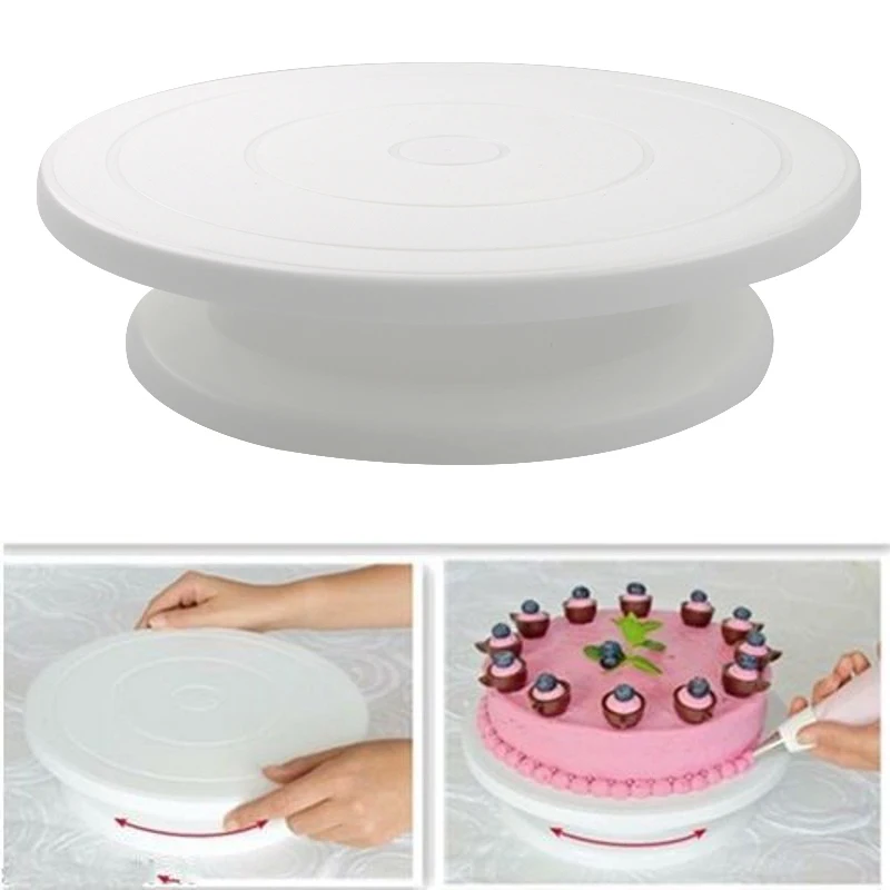 Пластиковая тарелка для торта, поворотный стол, одноцветная, круглая, вращающаяся, высокое качество, противоскользящая, для украшения, поворотный стол, кухонная сковородка "сделай сам", подставка