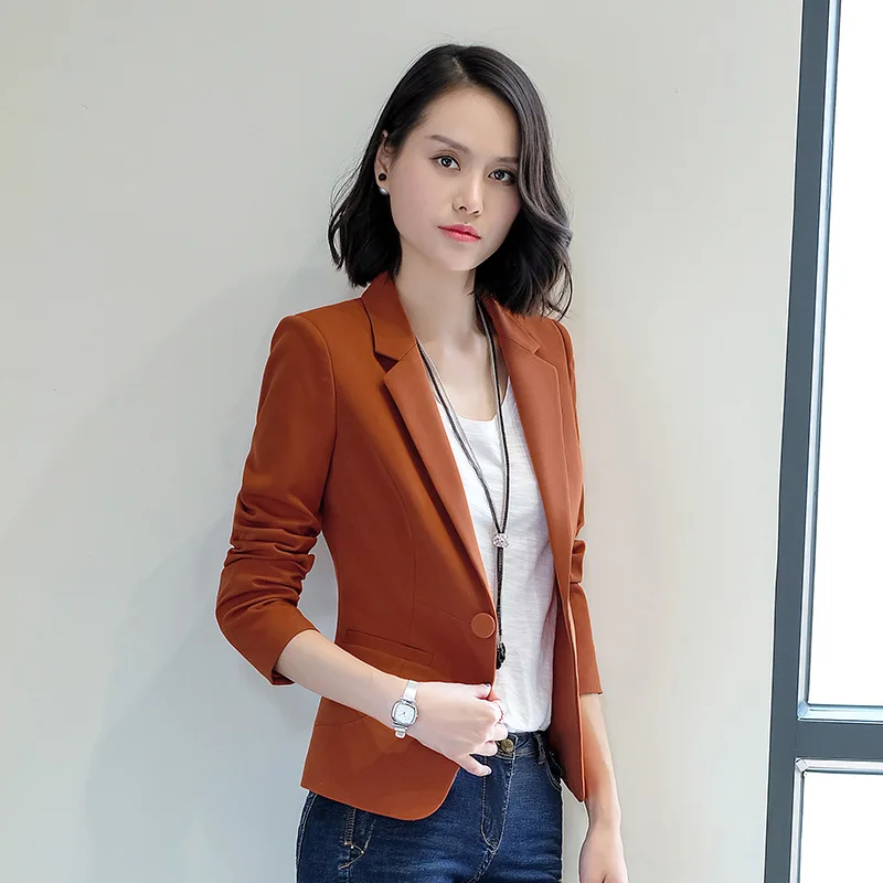 

2019 Spring New Style One-Button Small Suit Casual Coat White Collar Workplace Work Clothes Office Workers Fashion