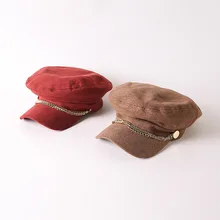 Уличная шапка утконоса в западном стиле; сезон осень-зима; стиль; женская шапка с цепочкой в стиле милитари; зимняя уличная теплая хлопковая шапка; Размер