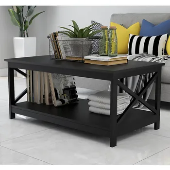 

Double-layer Rectangular Storage Shelf Coffee Table Waterproof Durable High Quality MDF Smooth Surface Multi-purpose Tea Table