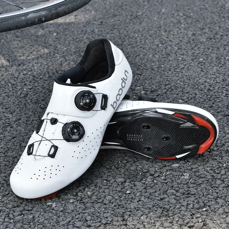 BOODUN Men Genuine Leather Cycling Shoes Road Bike Carbon Sole