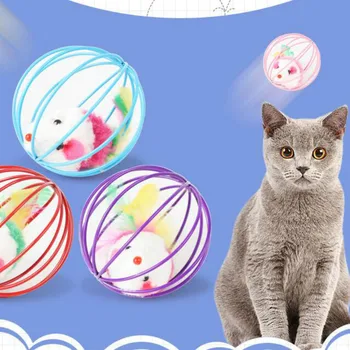 

Pet Products Cat Interactive Toy Stick Feather Rolling Ball Cat Toy Little Mouse Puzzle Prisoner Mouse Ball Cage
