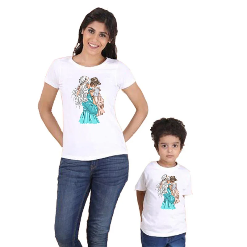 Семейный комплект для мамы и дочки, одежда для маленьких девочек, летняя белая футболка для активного отдыха для мамы и ребенка, г - Цвет: Color1
