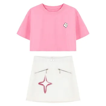 

Woman Top And Skirt Set Tracksuit Women Summer Casual Short Sleeve T Shirt + Skirts Outfits Two Piece Set Top And Pants