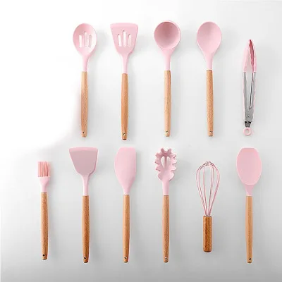 Набор антипригарных лопаток лопата с деревянной ручкой набор инструментов для приготовления пищи с ящиком для хранения кухонные инструменты Горячие 11 шт силиконовые кухонные принадлежности - Цвет: Pink 11pcs