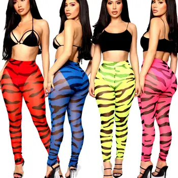 

2020 Leopard Pattern Cover-Ups Summer Hot Sale Women Sexy Beach Mesh Sheer Bikini Cover Up Swimwear Long Pencil Pants Trousers