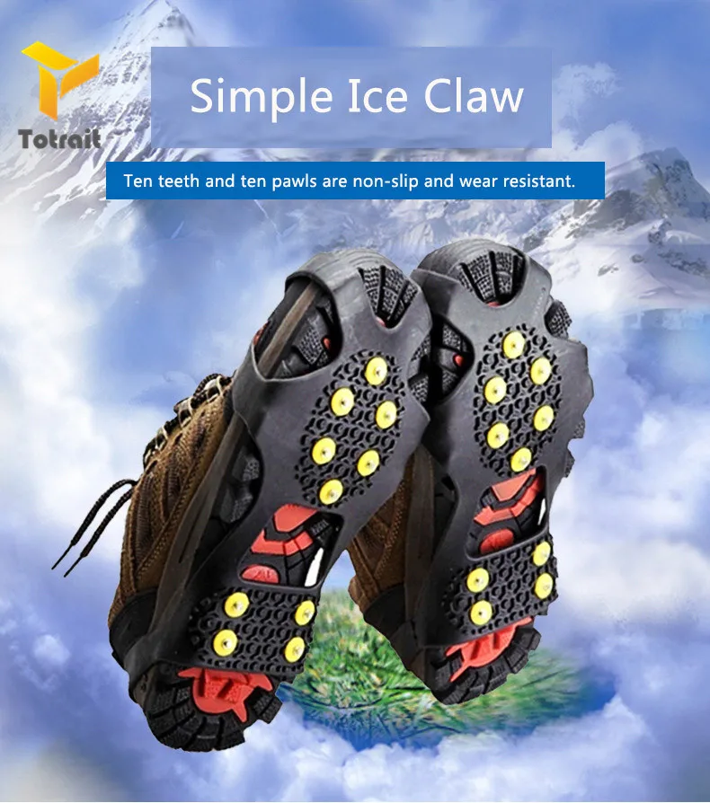 10 Stud Anti Slip Snow Ice Climbing Spikes Grips Crampon Cleat Shoes Cover SF 