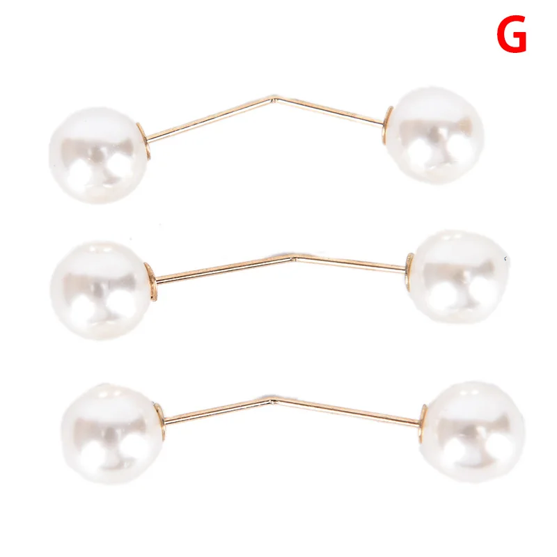 3Pcs/set Sweater Collar Needle Safety Brooch Simple Double Pearl Brooch Pins Clothing Accessories Brooches For Women - Окраска металла: G