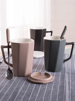 

European Simple Coffee Mug Cover and Spoon Creative Office Reusable Coffee Cup Ceramic Set Tasas Water Bottle Home BA50MK