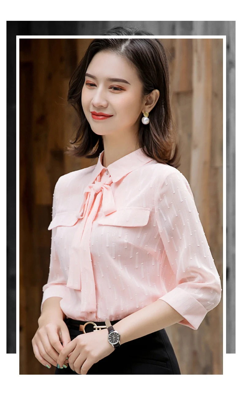 womens shirts Shirt Women 2020 New Summer Bow Design Plus Size Half Sleeve Chiffon Blouses Office Ladies Temperament Work Tops poet shirt