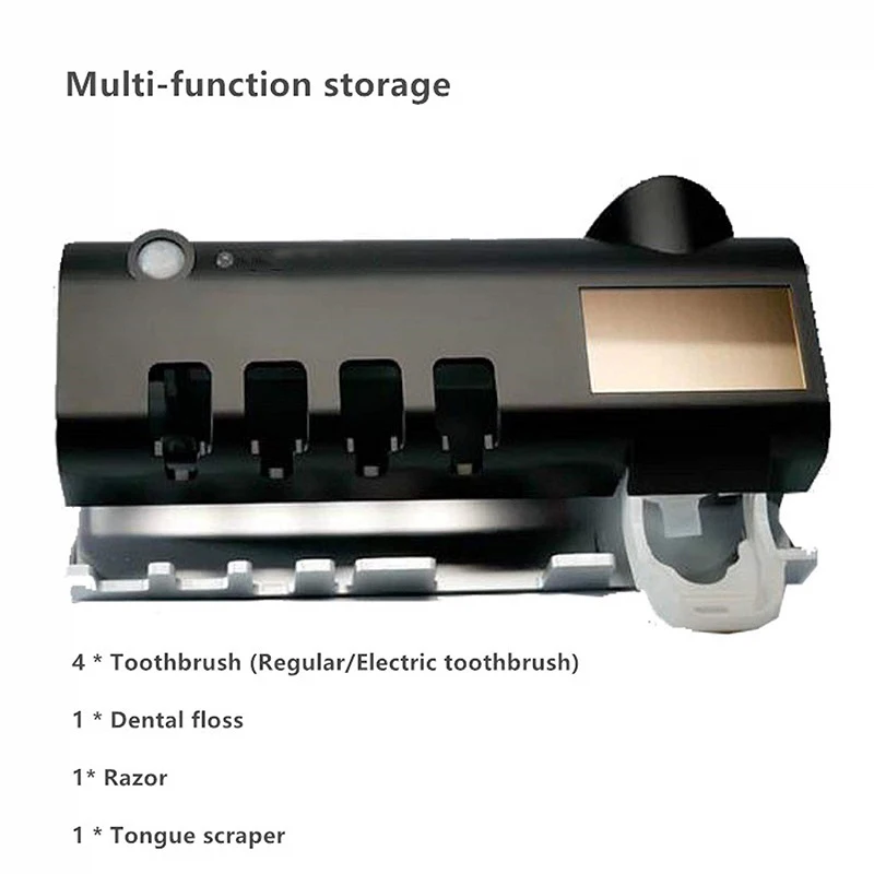 Светодиодный ультрафиолетовая зубная щетка стерилизатор Автоматическая зубная паста диспенсер с настенным креплением с инфракрасной индукцией солнечной зарядки ванной комнаты