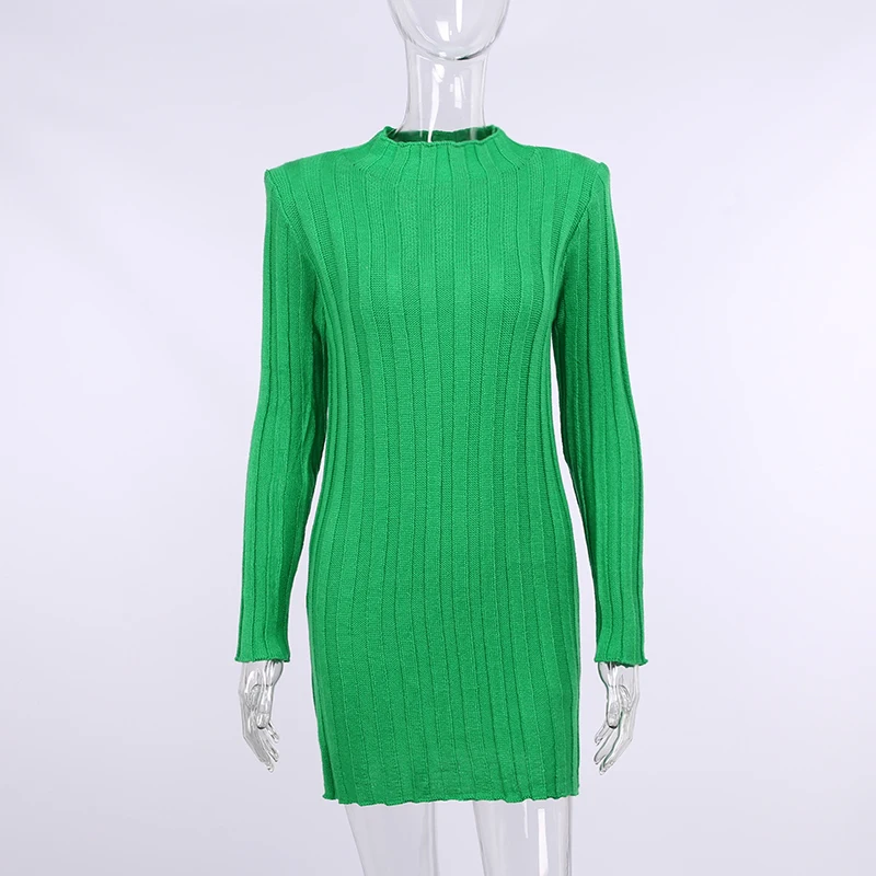 Fashion Ribbed Women's Turtleneck Sweater Green Long Sleeve Shrugs Knitwear Jumper Female Knitted Tops 2025 Autumn Winter