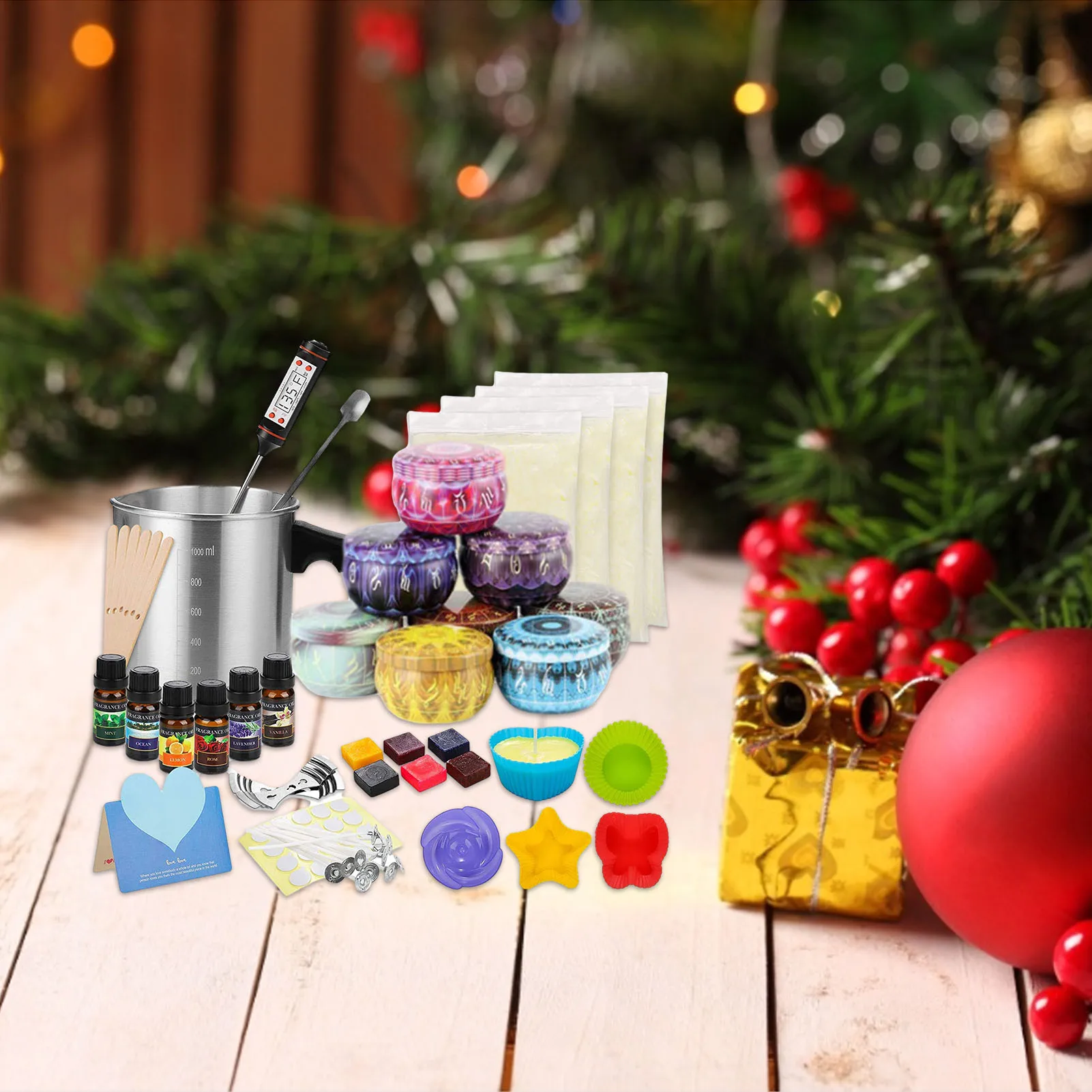 51pcs DIY Candle Making Kit Candle Tin Jars,Soy Wax,Silicone Mold,Melting Wax Cup Soy Wax Can Wick Holder Perfect Gifts
