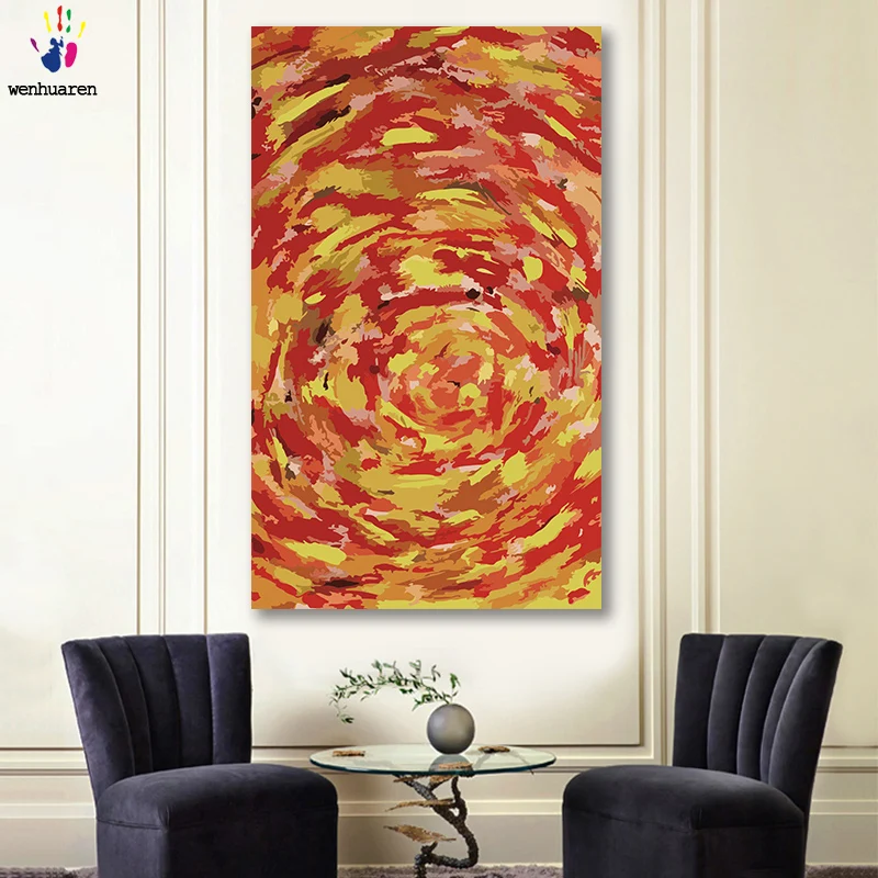 DIY colorings pictures by numbers with colors Abstract swirl Red round modernism picture drawing painting framed Home | Дом и сад