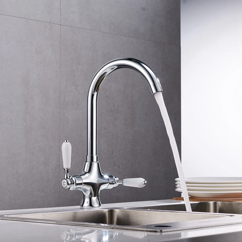  Promotion Double Handle Faucet Sink Brushed Steel Sink Kitchen Faucet Silvery Metal - 4000590140111