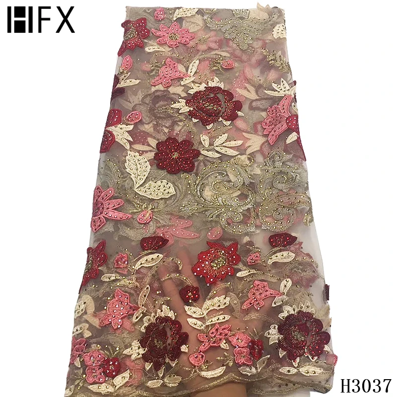 HFX Latest French Tulle Lace Fabric With Stones Nigerian Fabrics 3D Flower High Quality Embroidery F3037 | Дом и сад