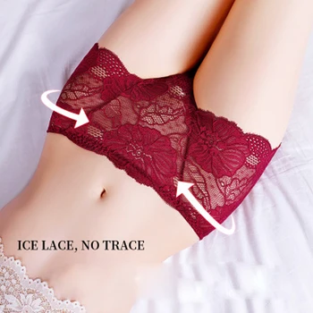 

High waist all lace large women's underwear sexy Cotton Briefs head thong seamless underwear underwear solid color