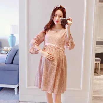 

New style maternity dress long loose round stitching lace maternity fashion maternity dress spring and summer maternity dress