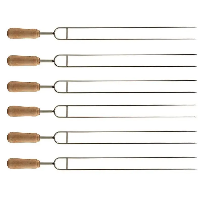 6pcs Stainless Steel U-Shaped Barbecue Brazing Fork Needle Grilling Skewers Double Prong BBQ Tools 32cm/12.60in BBQ Forks