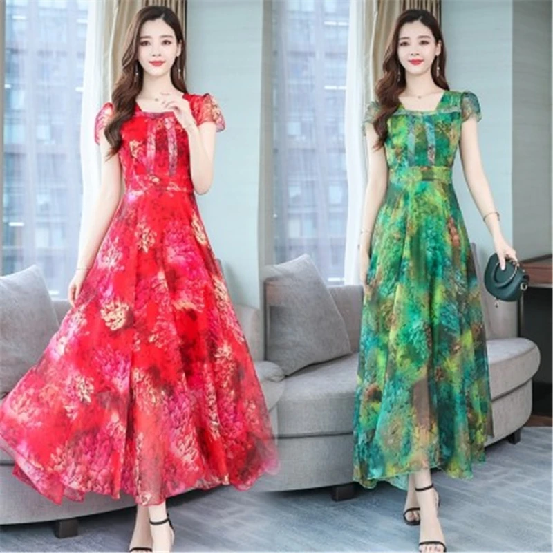 

Women's Chiffon Long Dress in New Summer Floral Long Dress High Quality Bohemian Ladies Long Dress Elegant Femme Vestido N136