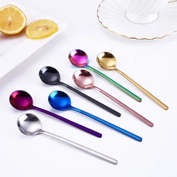 

1Pcs Stainless Steel Kitchen Gadgets Dessert Mug Cup Accessories Dinnerware 13cm/17cm Round Shape Coffee Spoon Multiple Colors