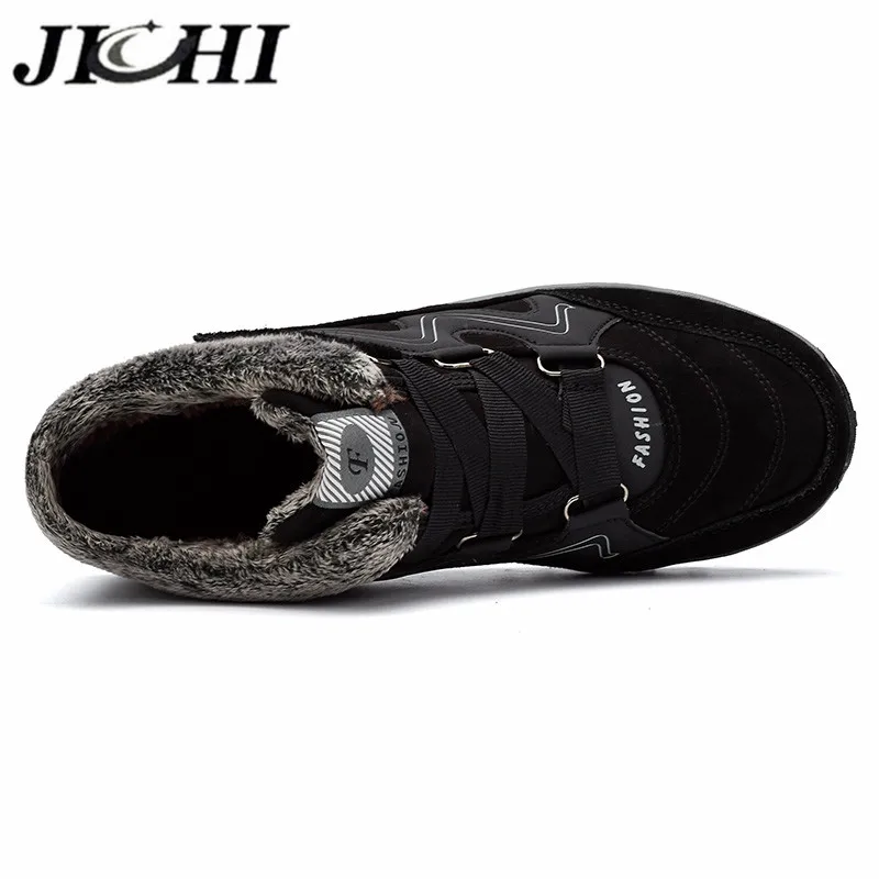 JICHI 2020 Ankle Mens Boots Fashion Plush Winter Boots Men Keep Warm Fur Leather Design Work Safety Men Shoes Big Size 47