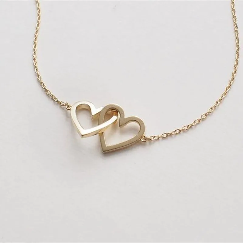 

Couple Necklaces Pendant Silver Double Heart Necklace Women Bridesmaid Gifts Stainless Steel Chain Collar Femme 2019