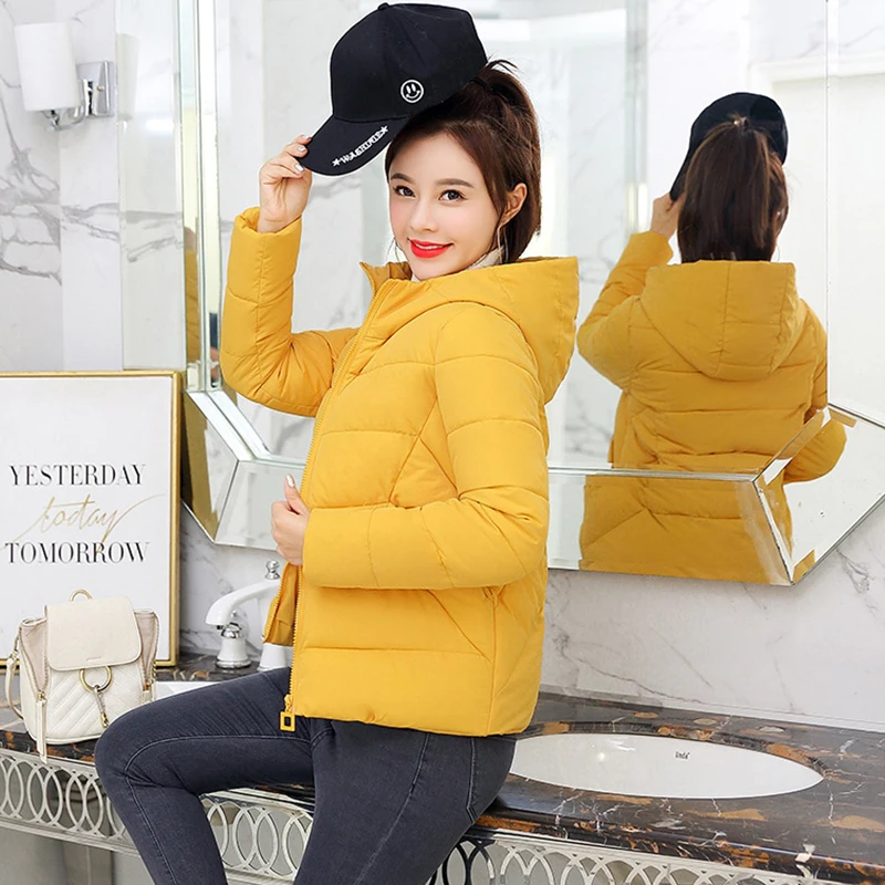 

2019 Women Autumn Winter Coats Down Cotton-padded Parkas Fashion Ladies Short Jackets Solid Striped Female Bomber Hooded Jackets