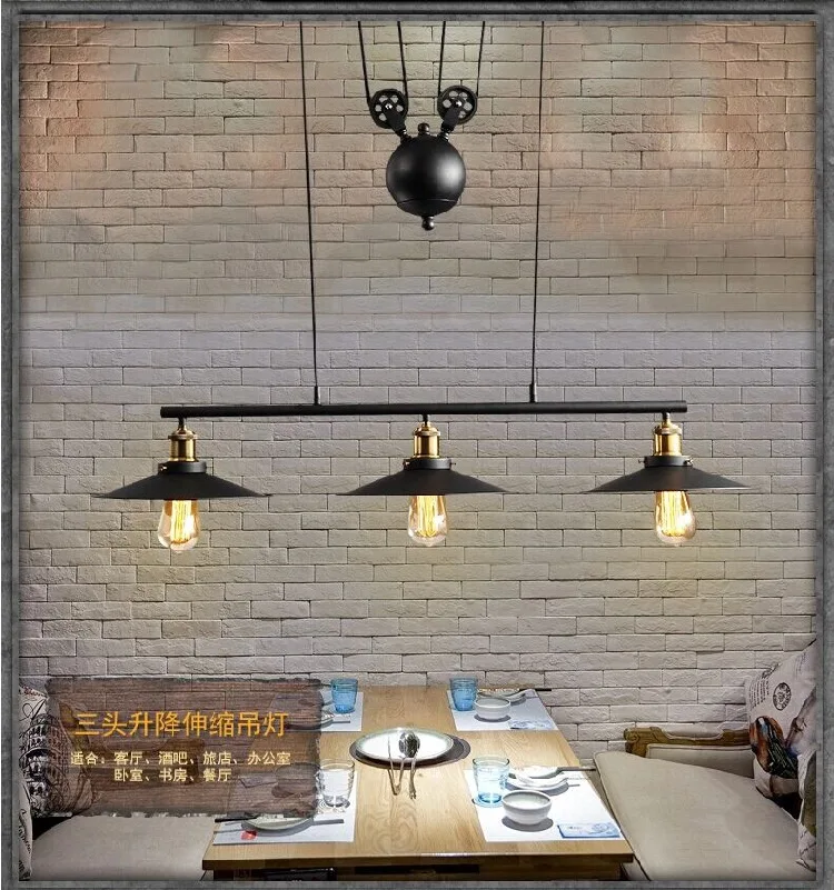 

Retro Black creative LED pendant lights Industrial Iron lift hanging lamp bedroom loft deco fixtures living room luminaires