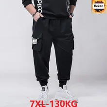 Зимние мужские брюки-карго размера плюс 5XL 6XL, теплые флисовые плотные классные брюки с карманами, высокая уличная одежда, 7XL, эластичные 48 мужские простые брюки