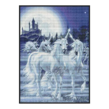 

Unicorn Printed Pattern Cross Stitch Set Embroidery Kit 14CT White Canvas for Needlework 11CT Handmade Home Decor Painting Craft