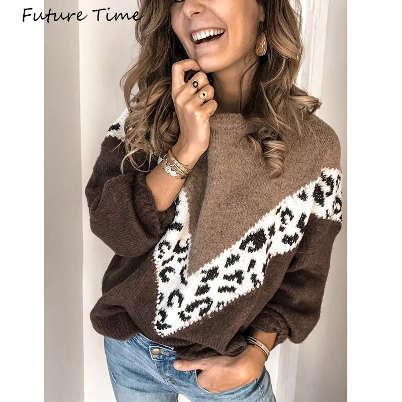 Женский свитер с длинным рукавом, леопардовая расцветка, пэчворк, осень и зима, повседневные пуловеры с круглым воротником размера плюс, C2026