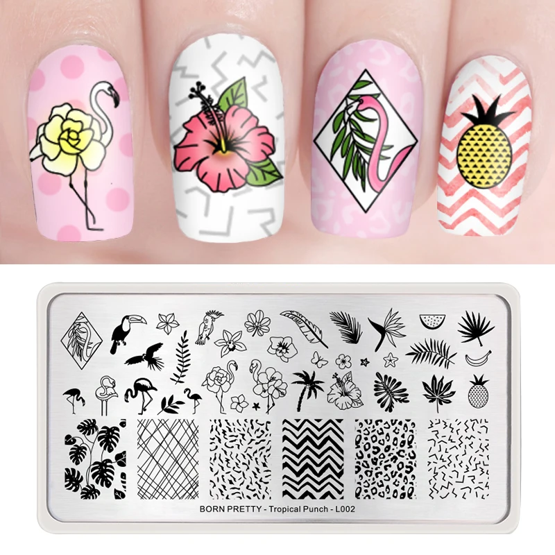 Tropical- L002 BORN PRETTY дизайн ногтей штамп штамповки пластины цветок животное из нержавеющей стали рождественские штампы для ногтей шаблон Трафарет DIY инструменты для маникюра - Цвет: Tropical- L002