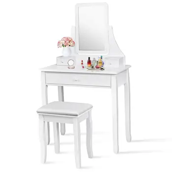 

Costway Vanity Dressing Table Set bathroom W/ 3 Storage Boxes