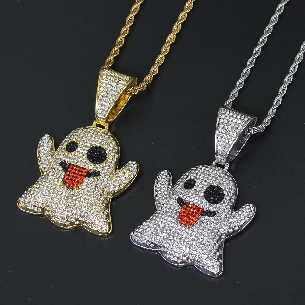 

Iced Out Hip Hop Necklace Crystal emoji Pendants&Neckalce gold color silver N334
