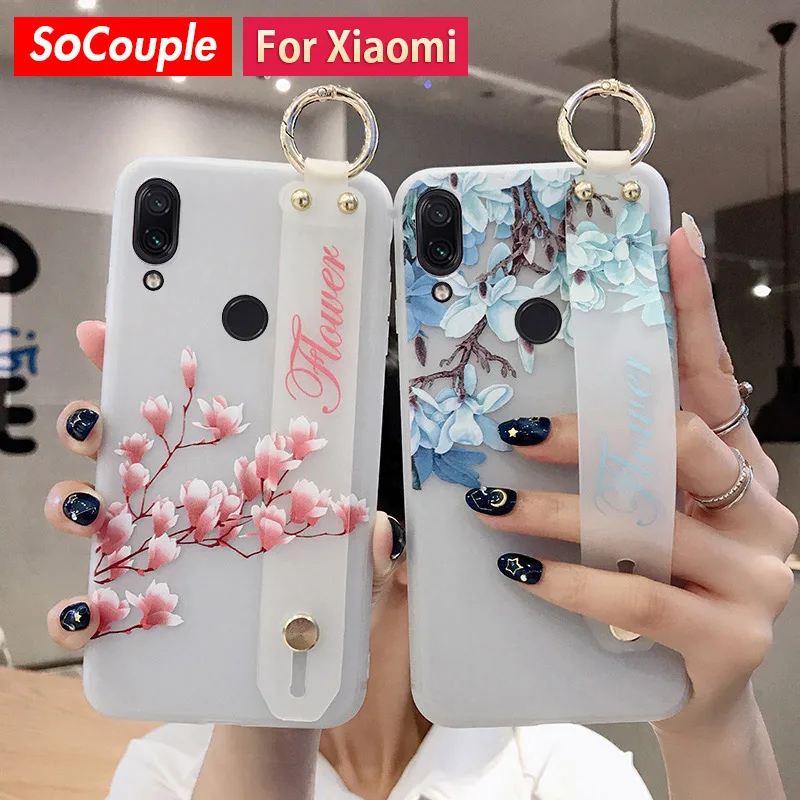 

SoCouple Wrist Strap Case For Xiaomi Redmi Note 5 5A 8 6 7Pro 4X Xiaomi 8 9 5X CC9 A3 Lite K20 Pro Flower TPU Phone Holder Case