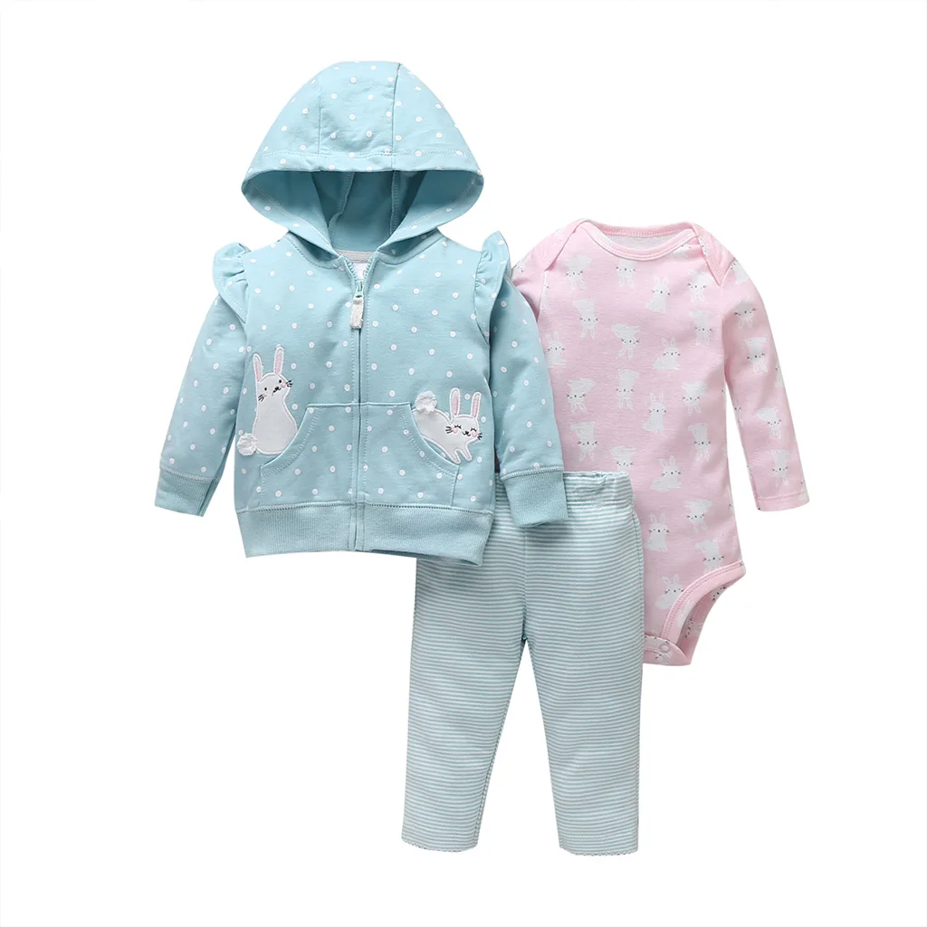 Baby Girl Clothes Set 2021 Fall Long Sleeve Zipper Cartoon Jacket+Romper+Pant Newborn Boy Outfit 6-24M vintage Baby Clothing Set